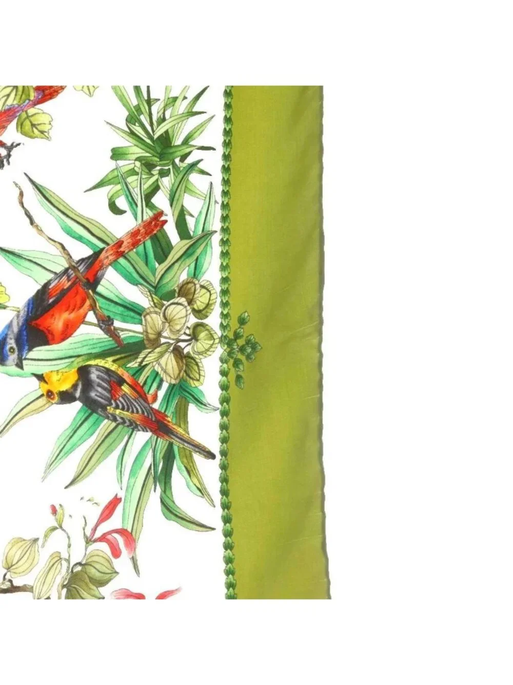 Gucci Scarf Bird All Over Pattern Flower Green White